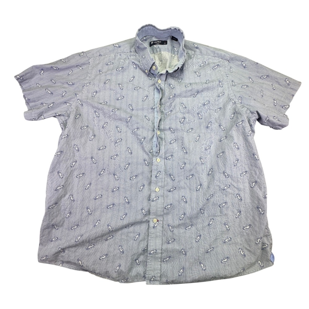 Cremieux‎ Men's Classics Button Down Short Sleeve Seahorse Blue White Stripes